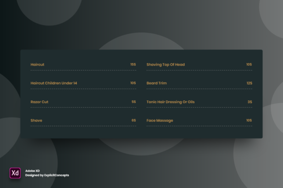 Streamlining Salon Menus with the Barber Pricing Table Adobe XD Template